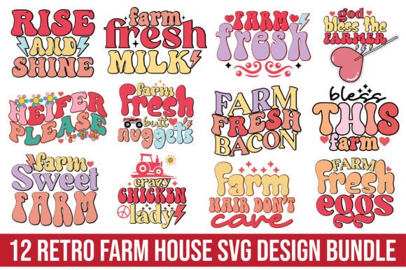 12 Retro Farm House Svg Design Bundle